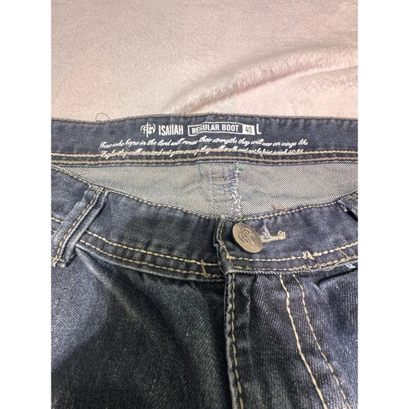 Mens Isaiah Jeans Dark Stone Wash Whiskers Size 40 L Regular Bootcut Christian - Picture 4 of 11